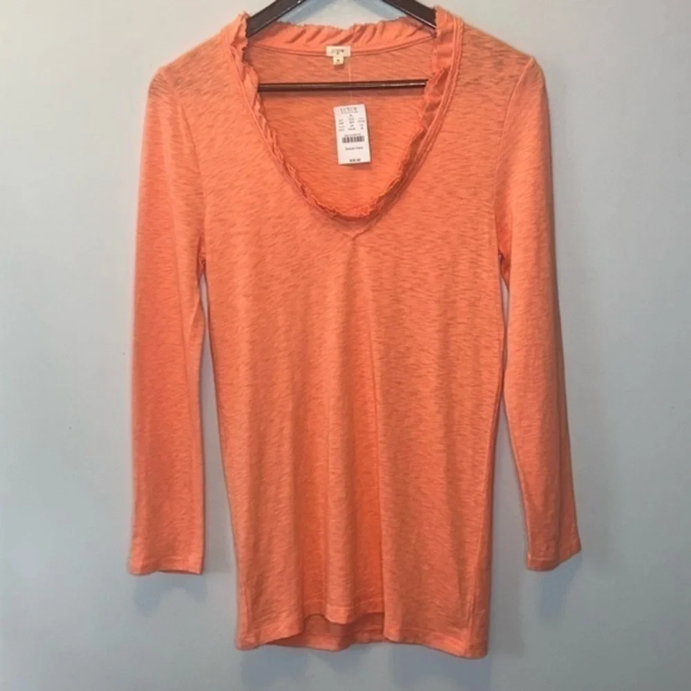 J.Crew Orange 3/4 Sleeve/ Ruffled‎ V-Neck/Blouse/ Size Medium 